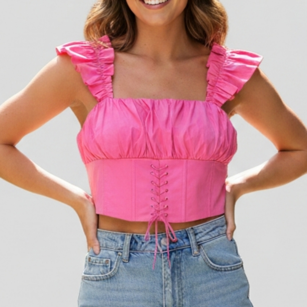 Forever 21 Pink Coquette Milkmaid Lace‎ Up Corset Top